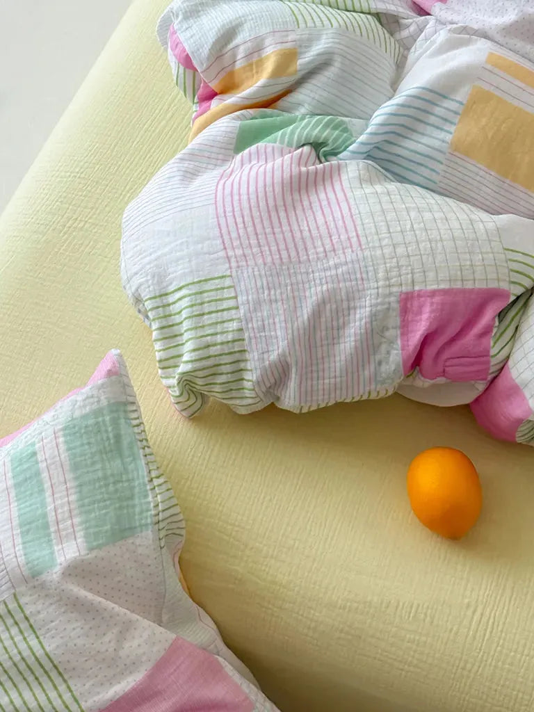 Playful Patchwork Style Stripes & Gingham Bedding Set