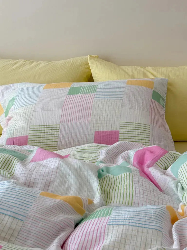 Playful Patchwork Style Stripes & Gingham Bedding Set