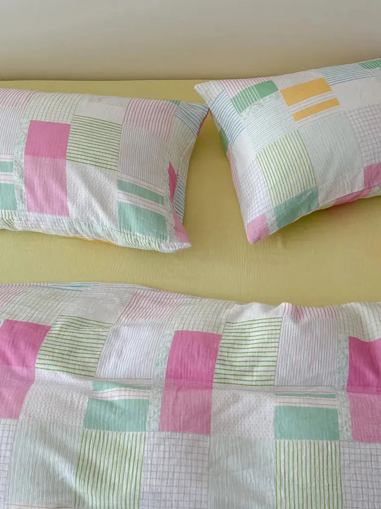 Playful Patchwork Style Stripes & Gingham Bedding Set