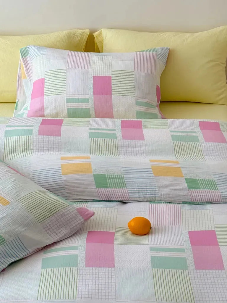 Playful Patchwork Style Stripes & Gingham Bedding Set