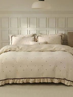 Polka Dot Embroidery Bedding Set with Ruffle