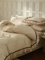Polka Dot Embroidery Bedding Set with Ruffle