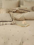 Polka Dot Embroidery Bedding Set with Ruffle