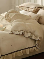 Polka Dot Embroidery Bedding Set with Ruffle