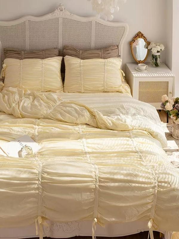 Princess Ruched Bedding Set - Yellow