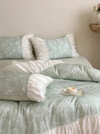 Princess Ruched Bedding Set with Lace by Breezora, featuring elegant ruching and delicate lace details in soft pastel colors.