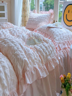 Puff Seersucker Bedding Set with Ruffle