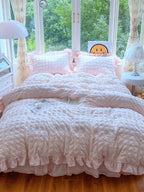 Puff Seersucker Bedding Set with Ruffle