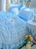 Puff Seersucker Bedding Set with Ruffle