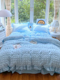 Puff Seersucker Bedding Set with Ruffle