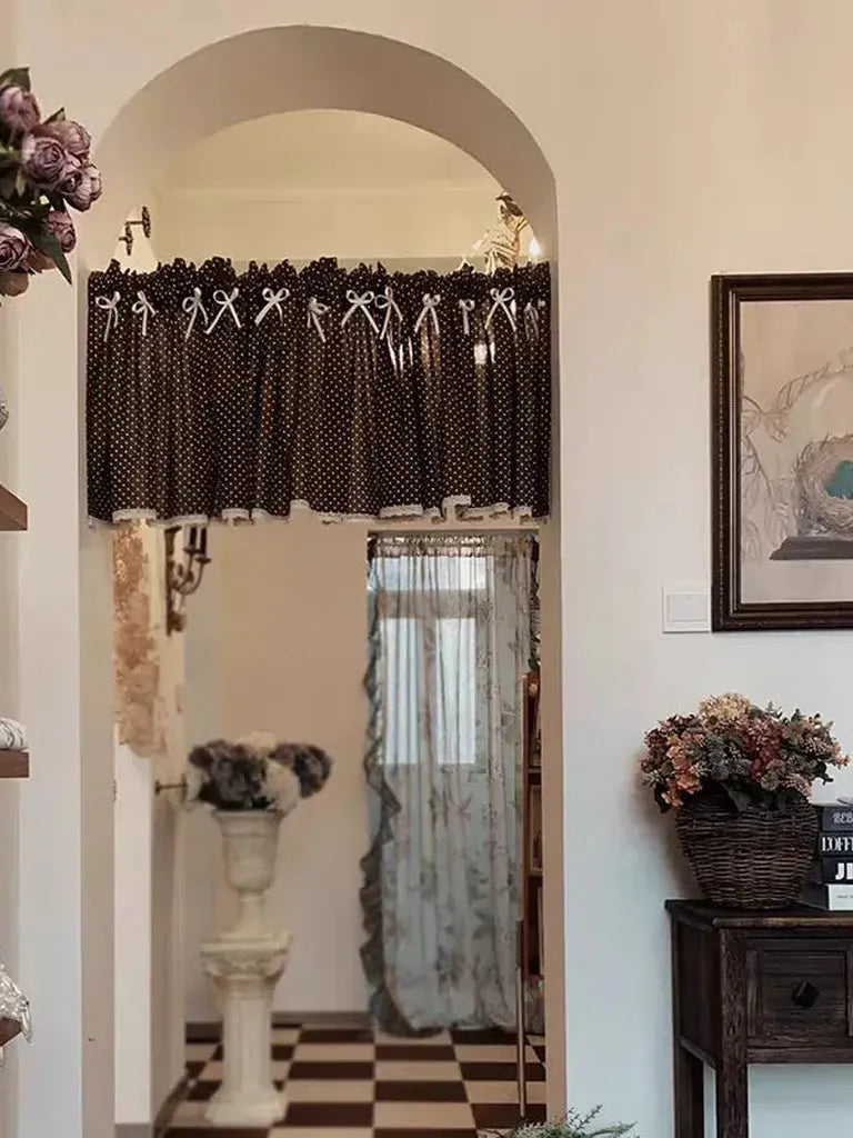 Retro Polka Dot Coffee Curtain