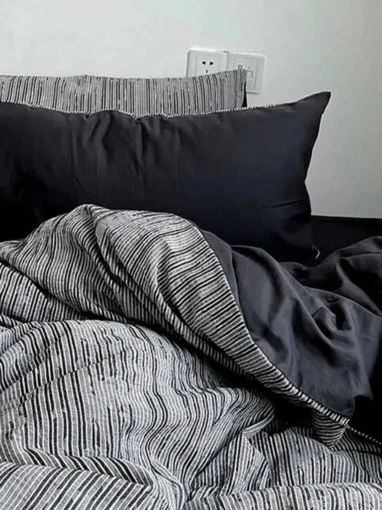 Reversible Dark Industrial Striped Duvet Cover
