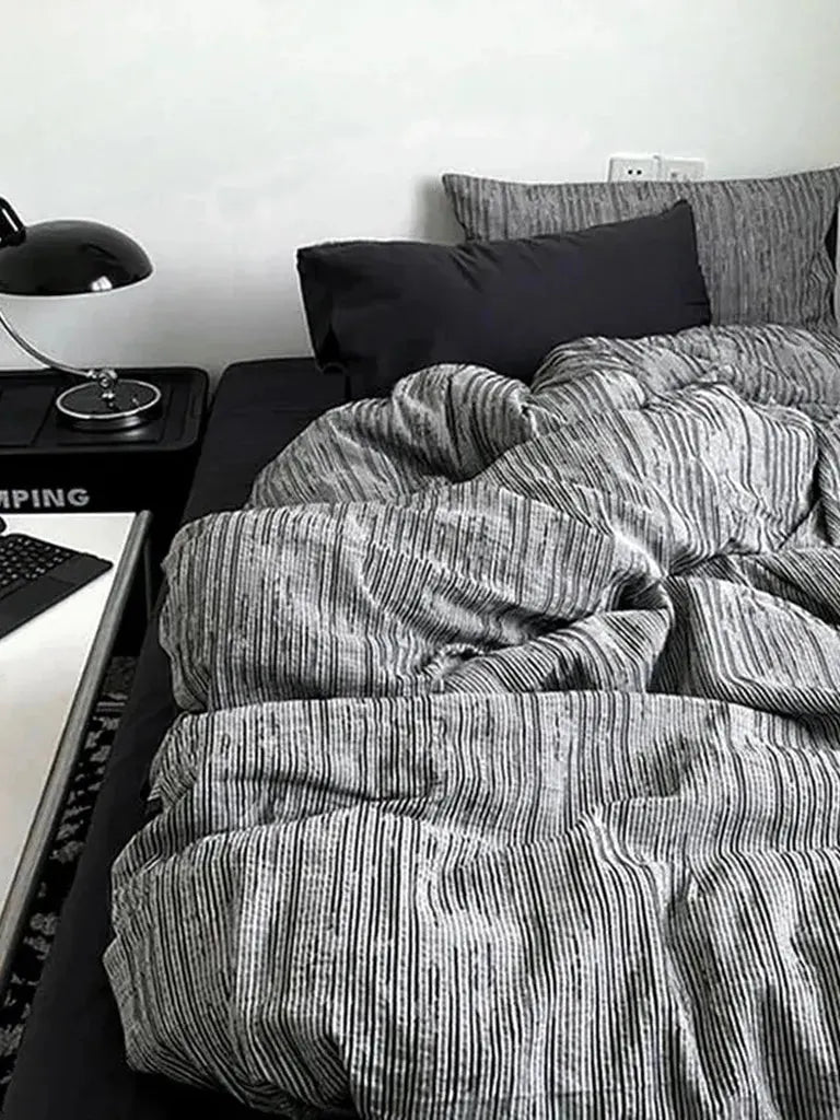 Reversible Dark Industrial Striped Duvet Cover