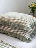 Rustic Gingham Pillowcase with Ruffle