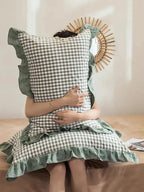 Rustic Gingham Pillowcase with Ruffle