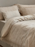 Rustic Linen Cotton Duvet Cover with Lace