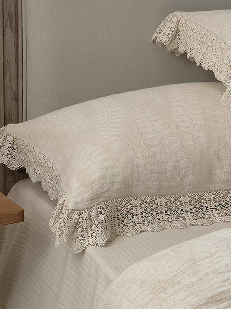 Rustic Linen Cotton Duvet Cover with Lace