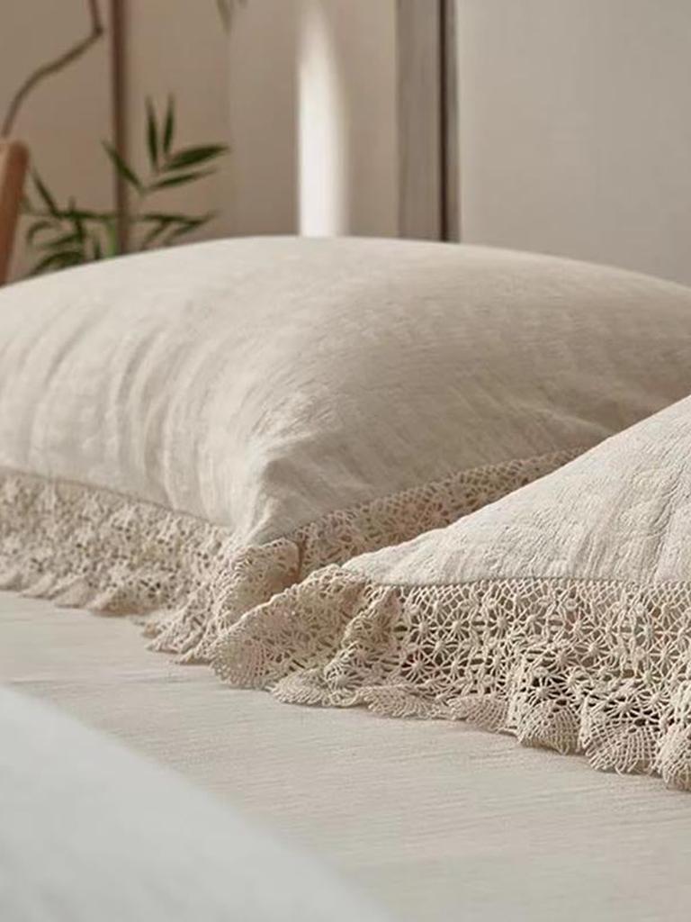 Rustic Linen Cotton Duvet Cover with Lace