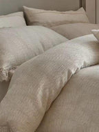 Rustic Linen Cotton Duvet Cover with Lace
