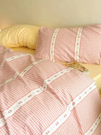 Rustic Pink Gingham Duvet Cover Set