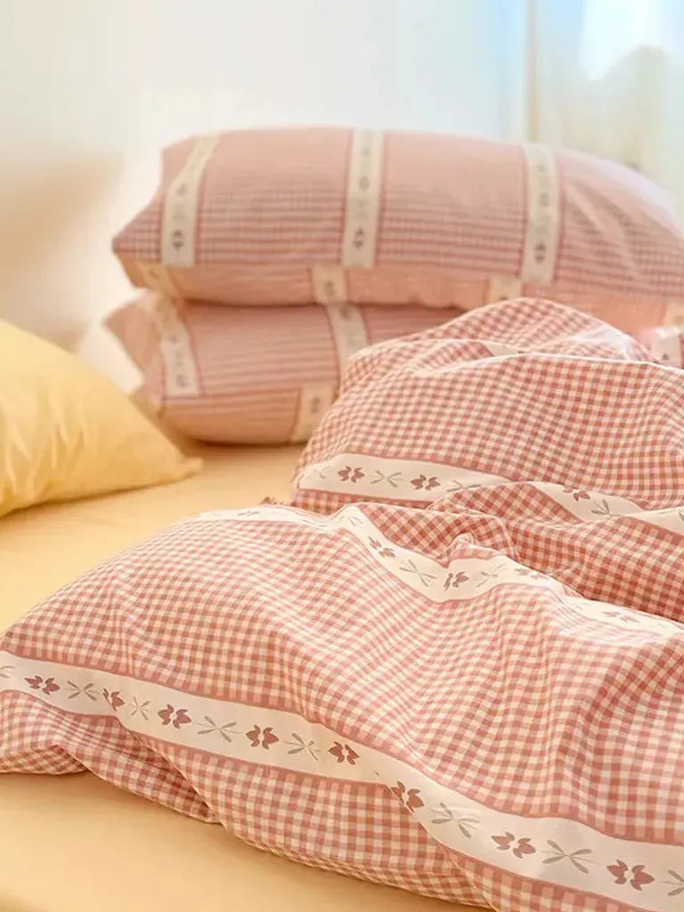 Rustic Pink Gingham Duvet Cover Set