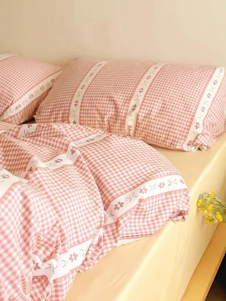 Rustic Pink Gingham Duvet Cover Set