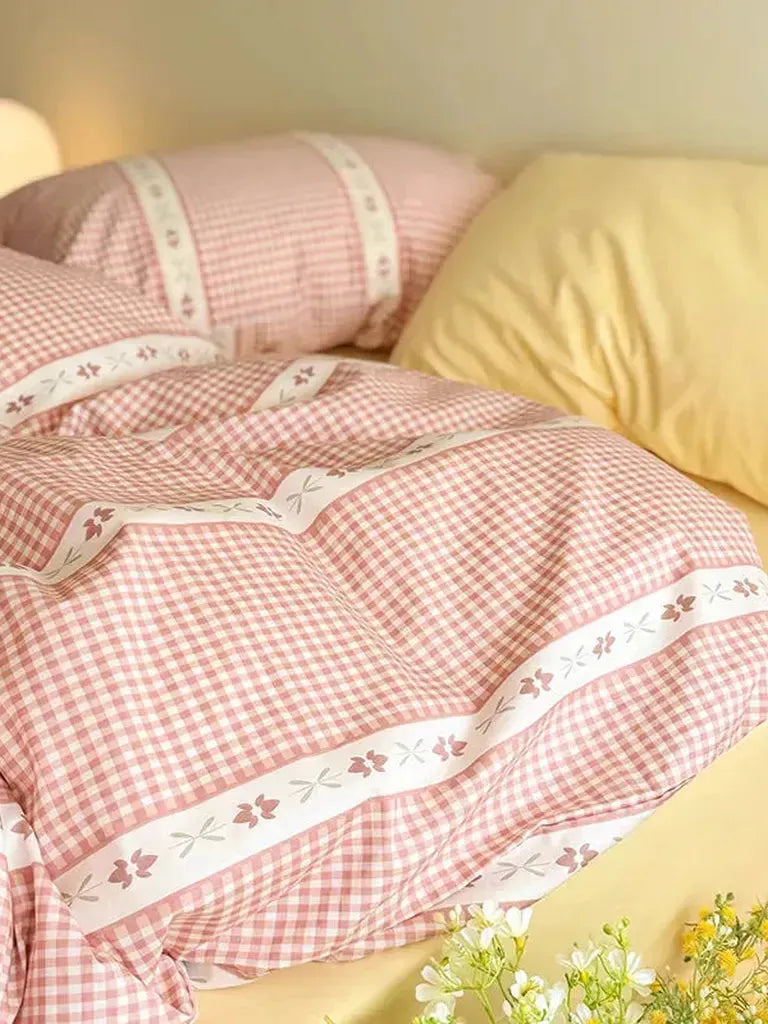 Rustic Pink Gingham Duvet Cover Set