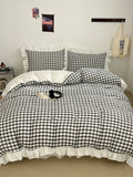Seersucker Windowpane Check Duvet Cover with Ruffle