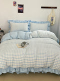 Seersucker Windowpane Check Bedding Set with Ruffle