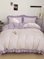 Seersucker Windowpane Check Bedding Set with Ruffle