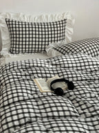 Seersucker Windowpane Check Bedding Set with Ruffle