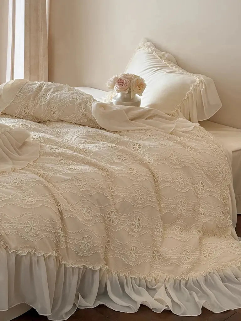 Shabby Chic Floral Cutwork Lace Bedding Set
