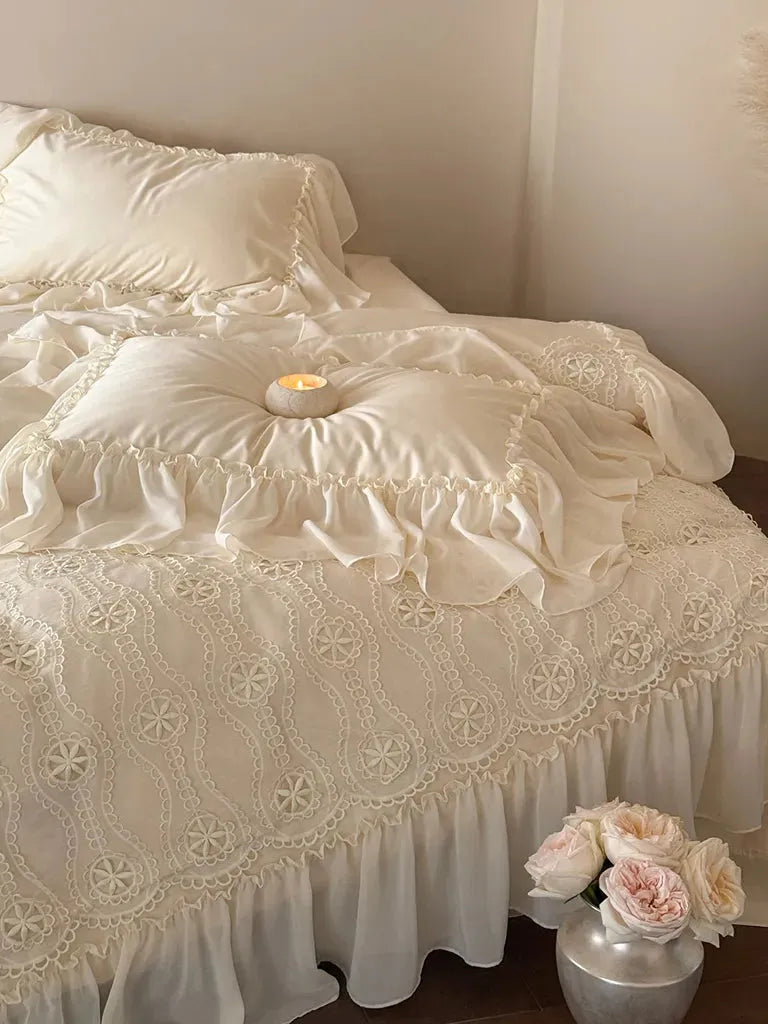 Shabby Chic Floral Cutwork Lace Bedding Set