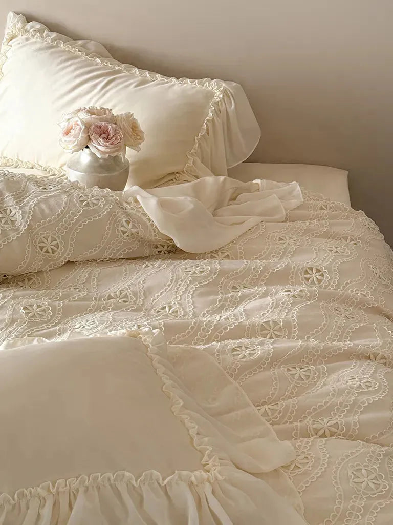 Shabby Chic Floral Cutwork Lace Bedding Set