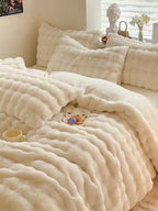 Soft Faux Rabbit Fur Cream Bedding Set
