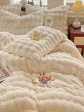 Soft Faux Rabbit Fur Cream Bedding Set