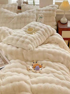 Soft Faux Rabbit Fur Cream Bedding Set