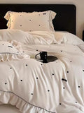 Soft Heart Embroidery Ruffle Bedding Set
