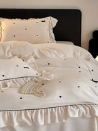 Soft Heart Embroidery Ruffle Bedding Set