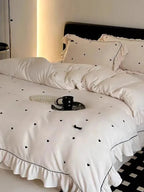 Soft Heart Embroidery Ruffle Bedding Set