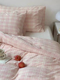 Soft Pink Plaid Cotton Duvet Cover
