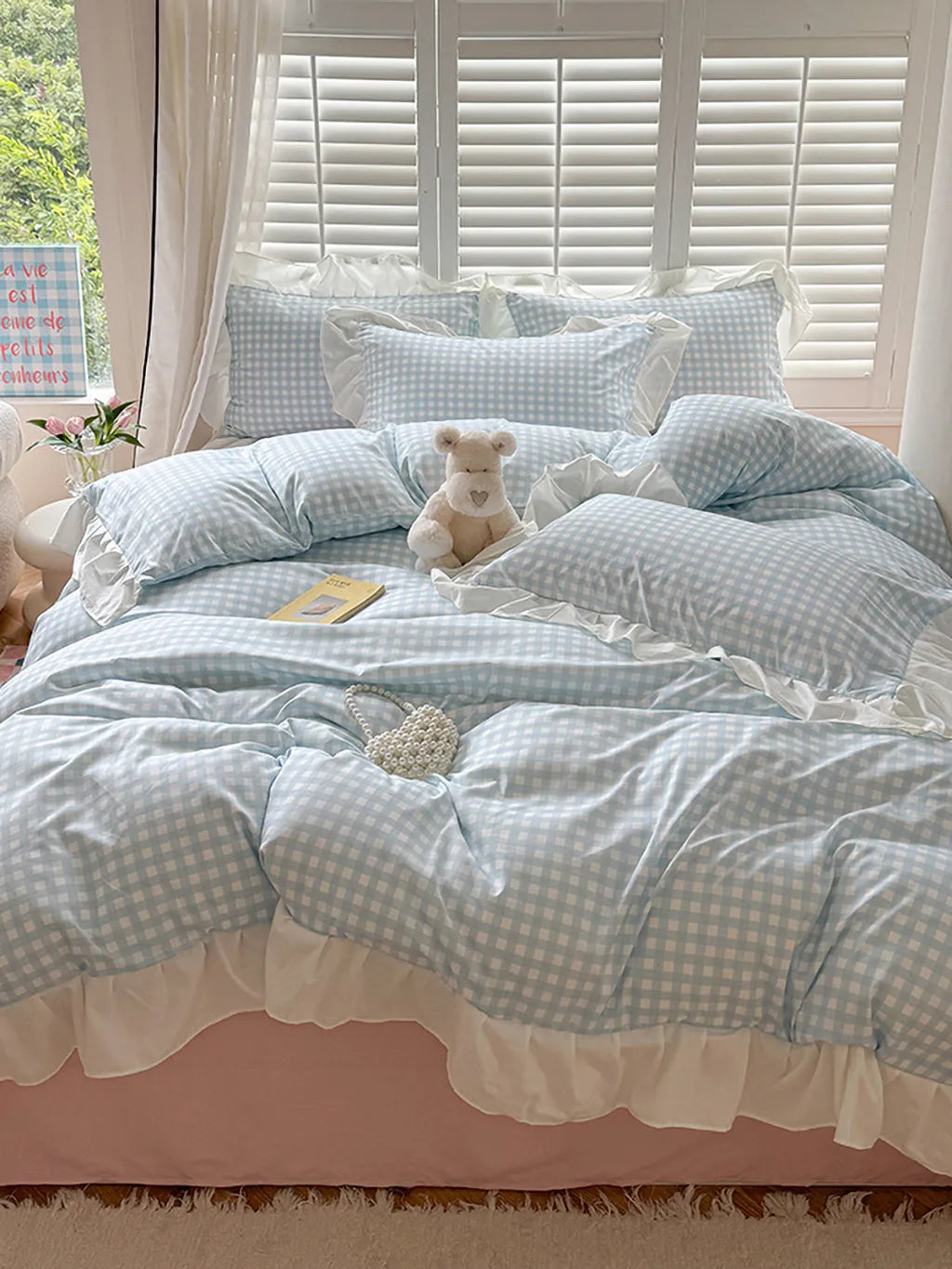 Sweet Gingham Ruffle Duvet Cover