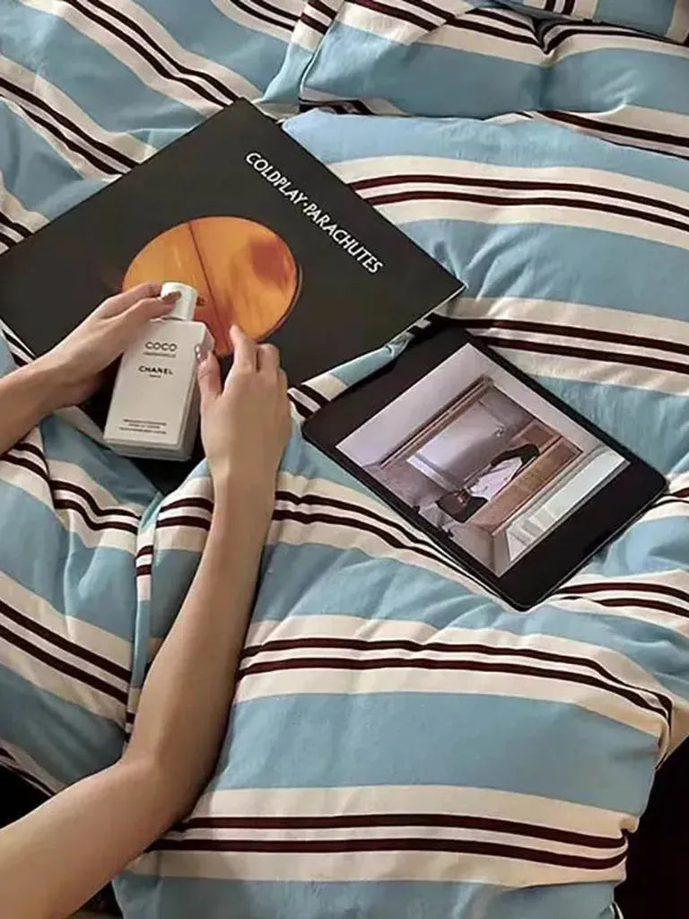 Vintage Navy Striped Duvet Cover