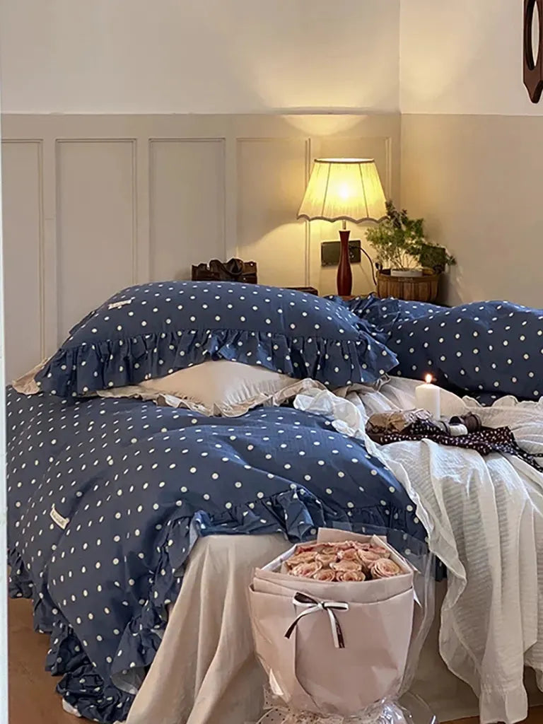 Vintage Blue Polka Dot Bedding Set