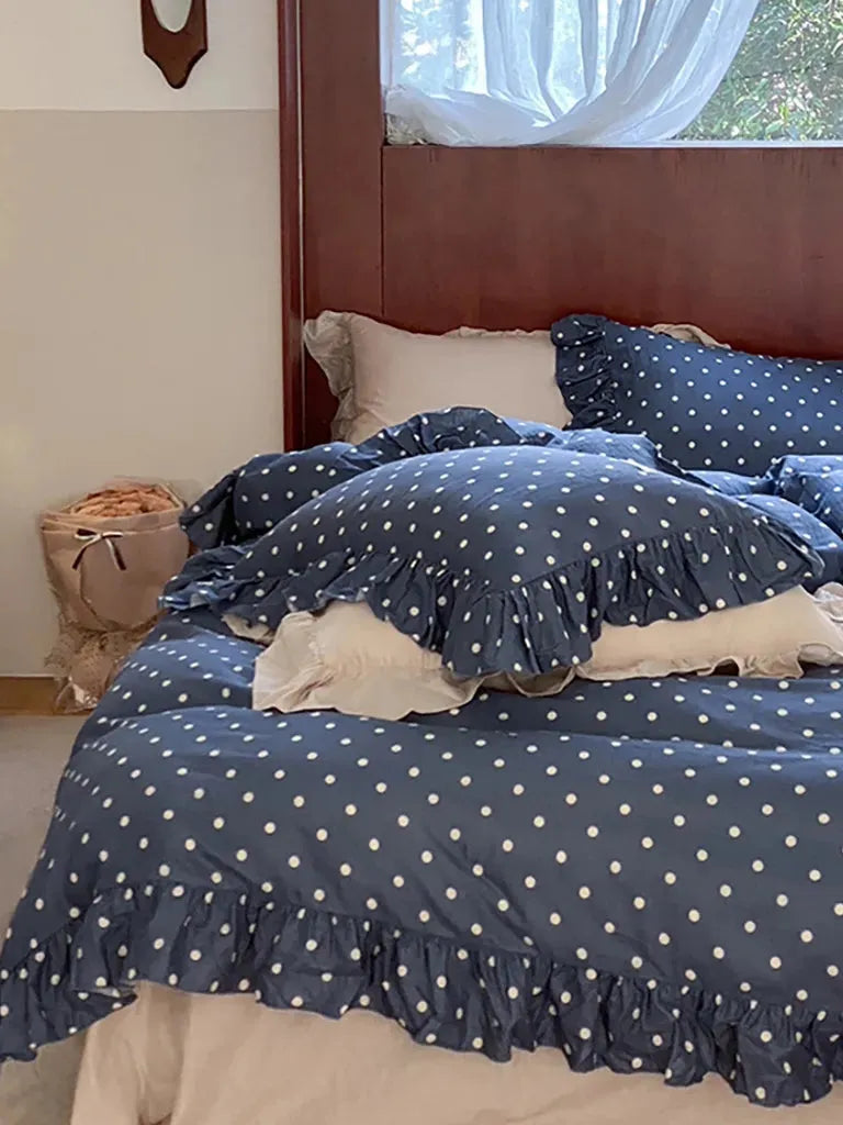 Vintage Blue Polka Dot Bedding Set