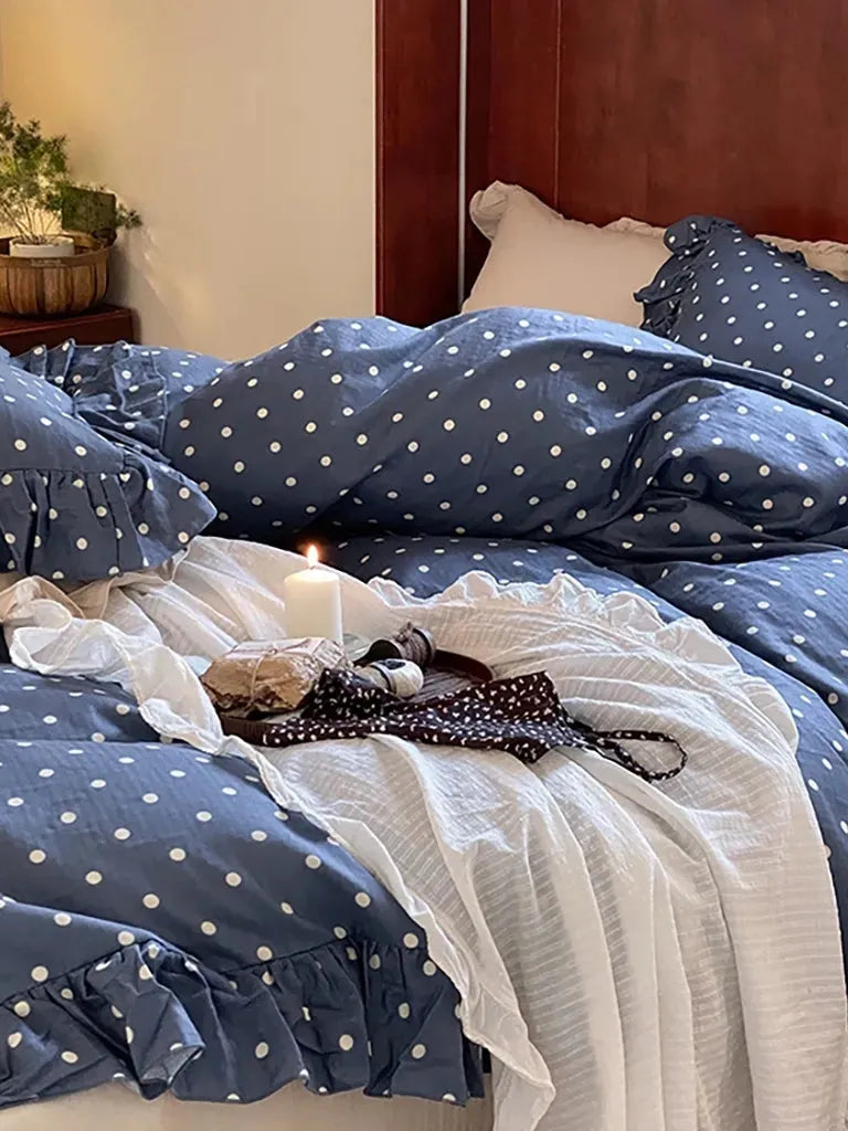 Vintage Blue Polka Dot Bedding Set