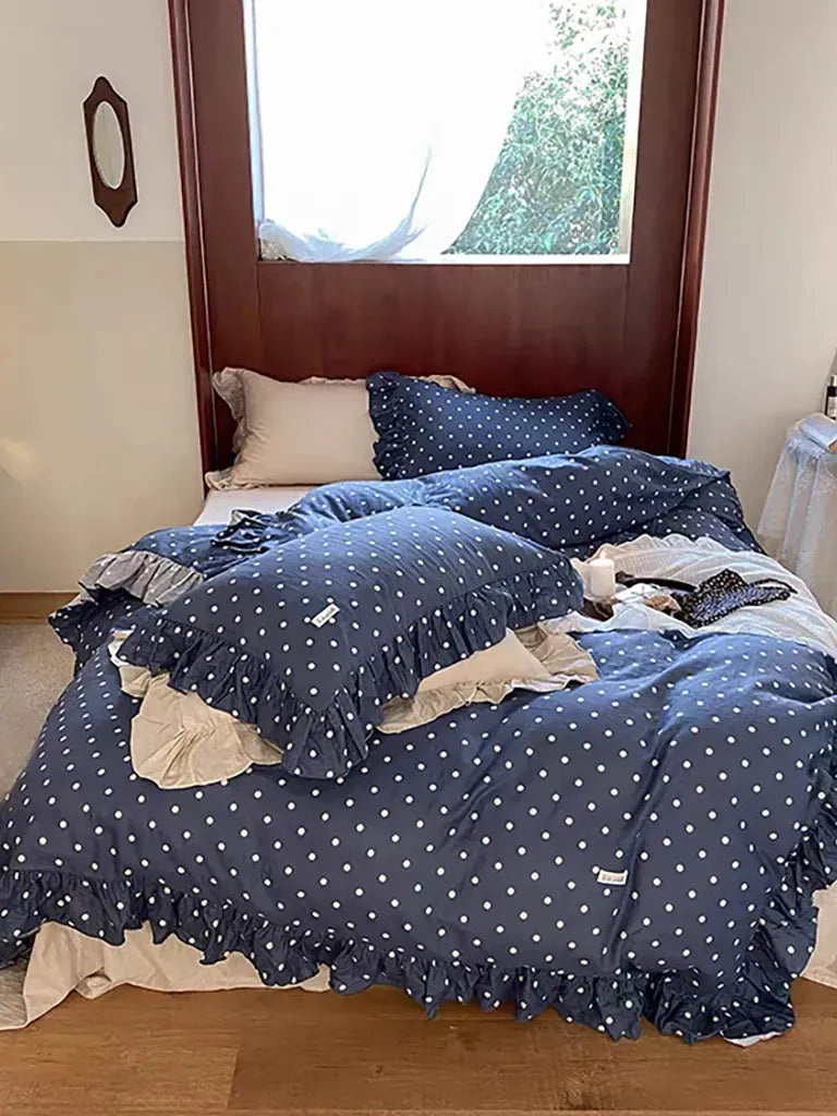 Vintage Blue Polka Dot Bedding Set