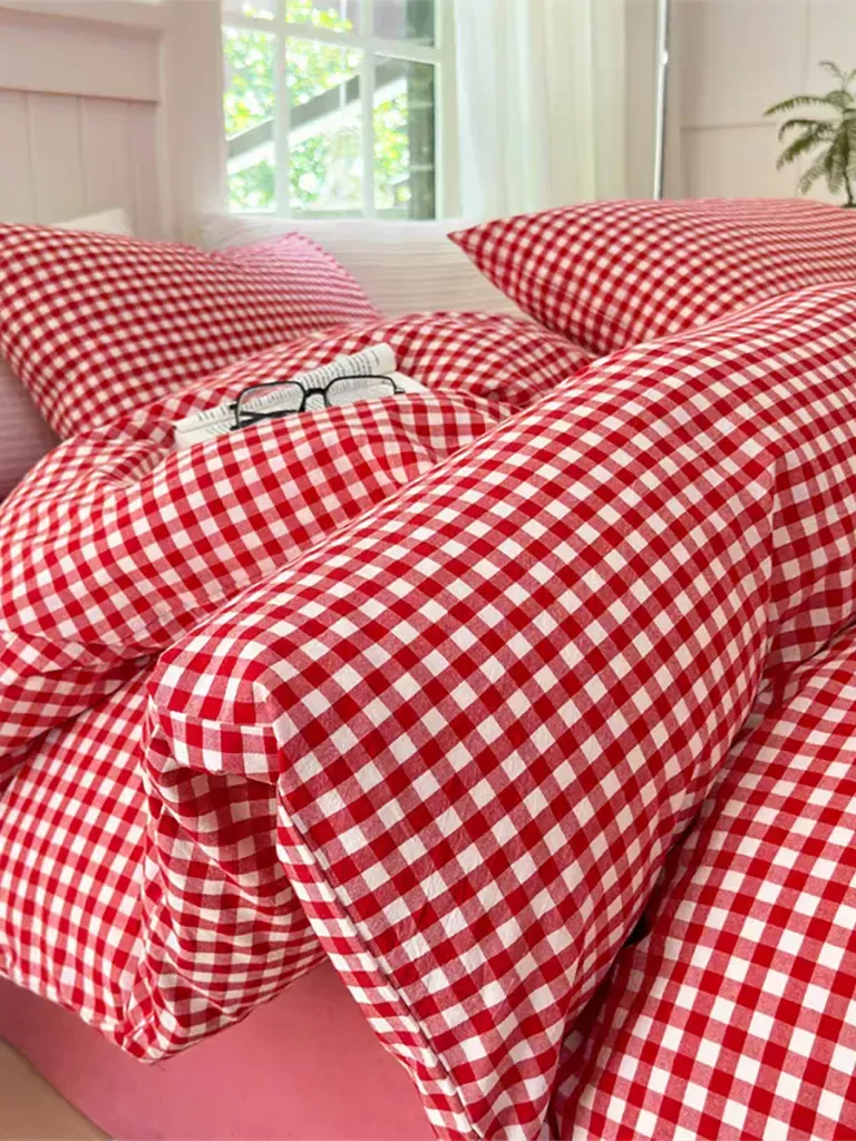 Vintage Red Gingham Duvet Cover
