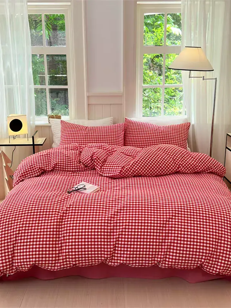 Vintage Red Gingham Duvet Cover