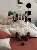 Vintage Red Striped Duvet Cover